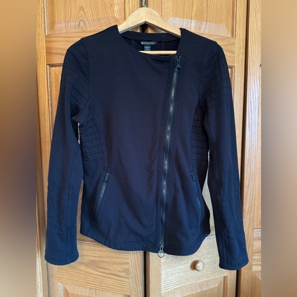 Athleta Black Moto Jacket Asymmetrical Full Zip Long Sleeve Women's Size L